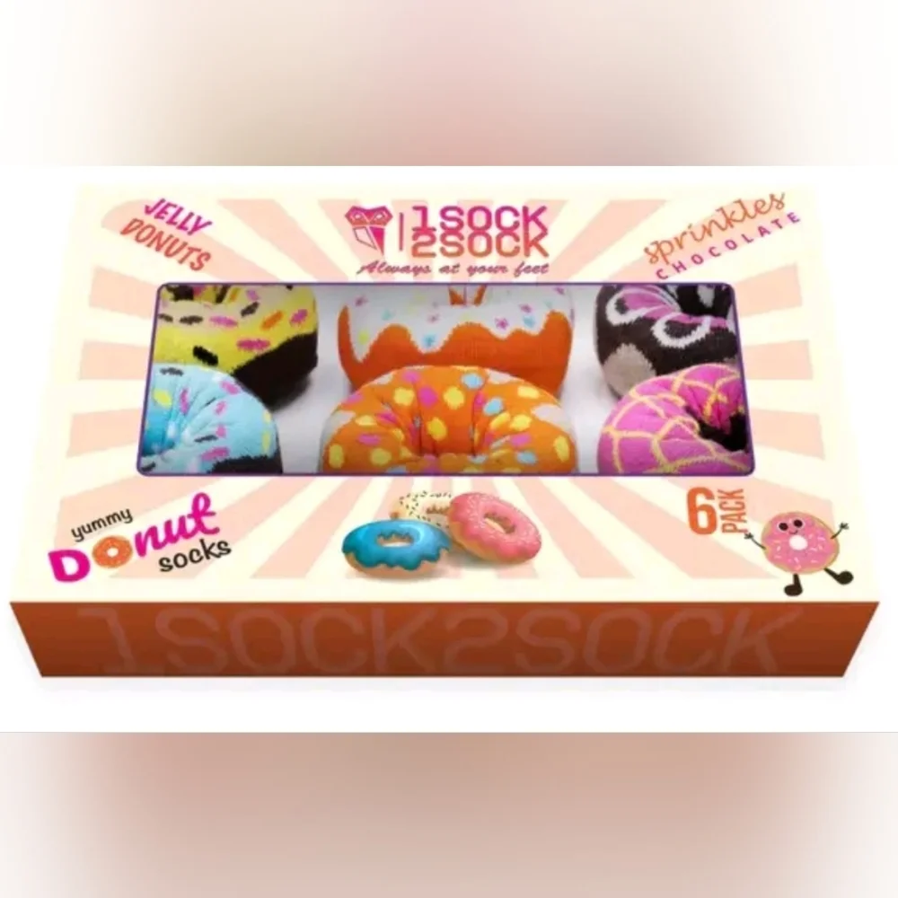 1Sock2Sock Women's 6 pack donut box cotton blend crew socks NIB - Picture 1 of 4